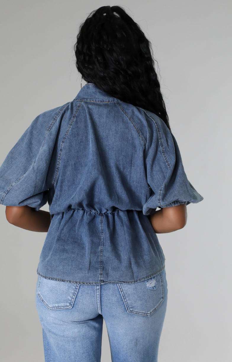 Denim Bow Blouse