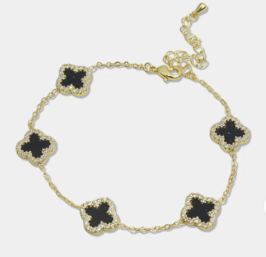Black and Gold Clover Bracelet