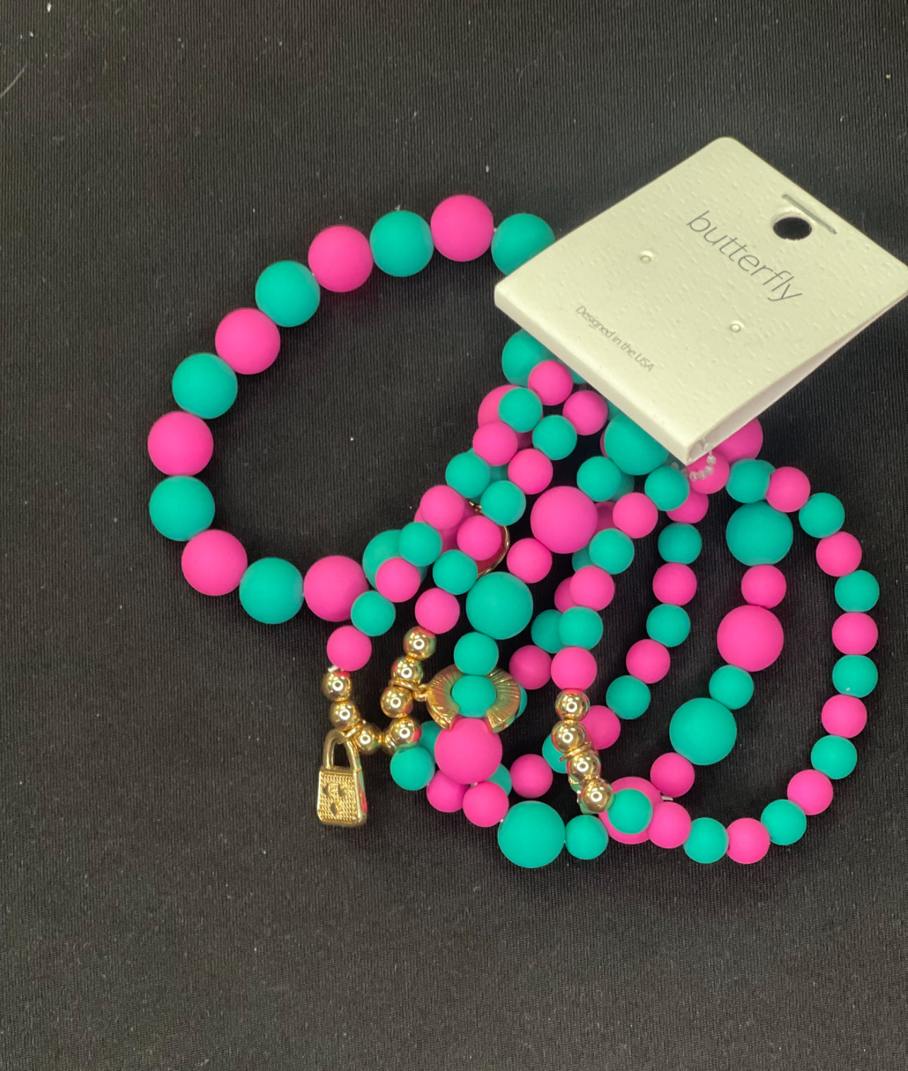 Pink and green bracelet set