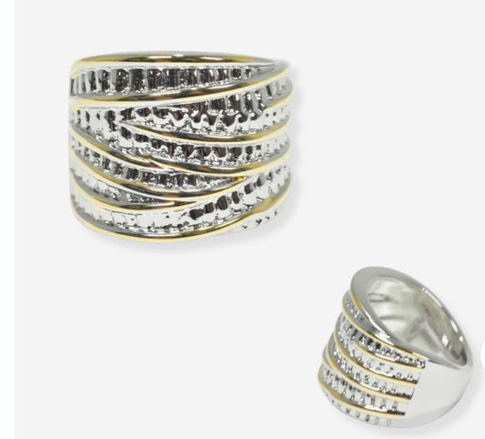 Two tone silver and gold ring