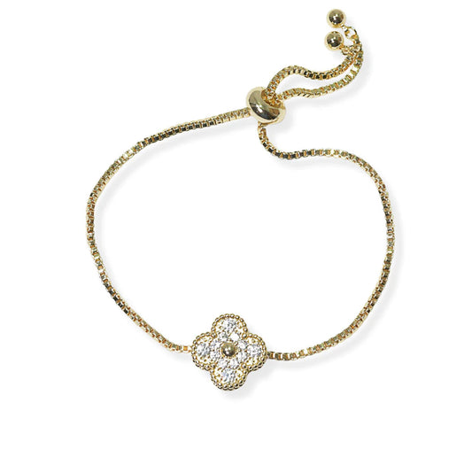 Clover cubic zirconia accent inspired designer adjustable bracelet (gold)