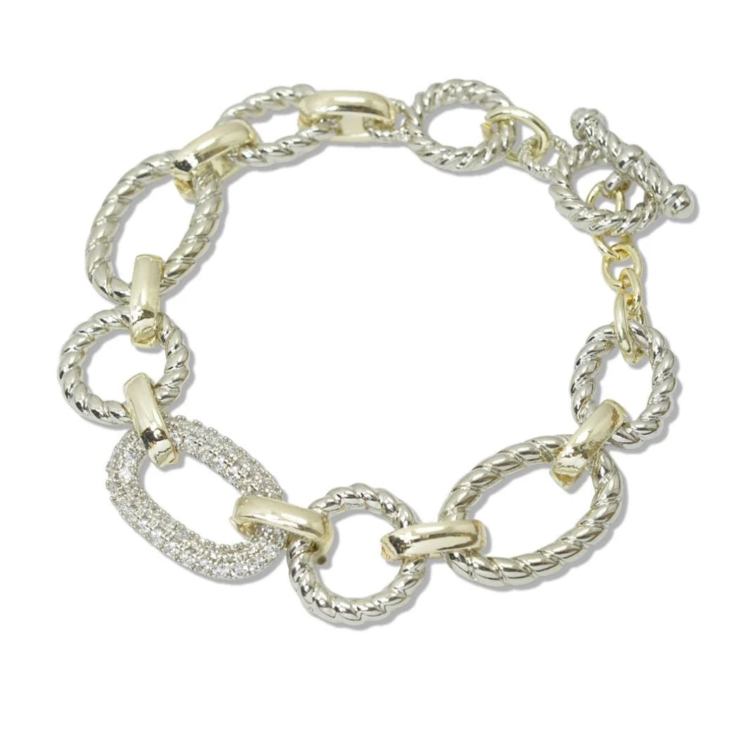 14K GOLD PLATED PAVE CUBIC ZIRCONIA ACCENT BRACELET
