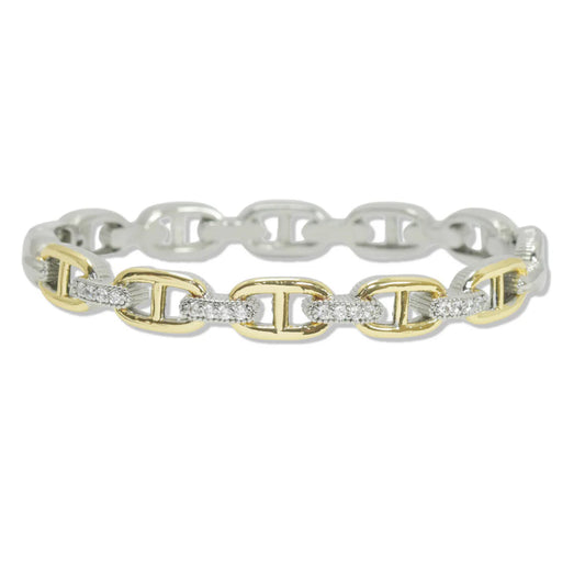 14k plated pave cubic zirconia accent inspired bangle. (Two tone)
