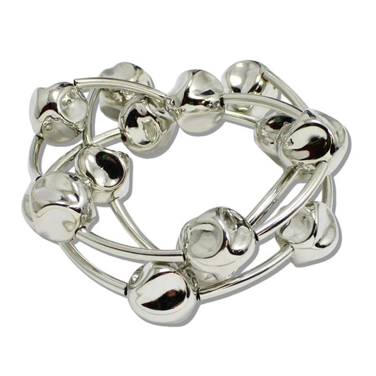 HAMMERED BEAD MULTI LAYERED SILVER STRETCH BRACELET,