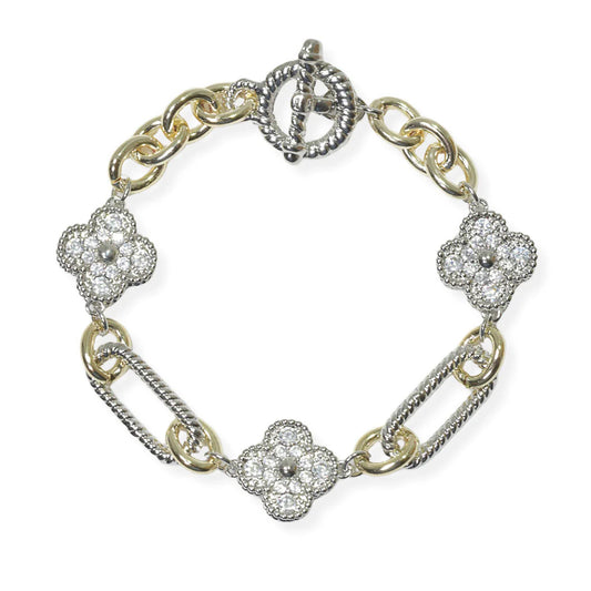 Clover cubic zirconia inspired toggle bracelet.