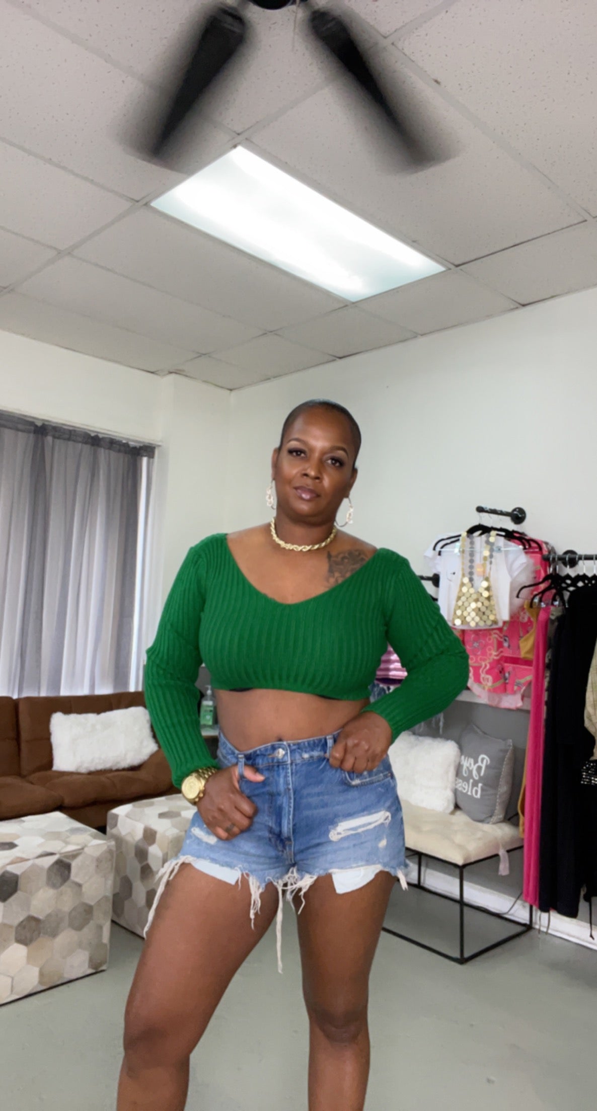 Green crop top sweater