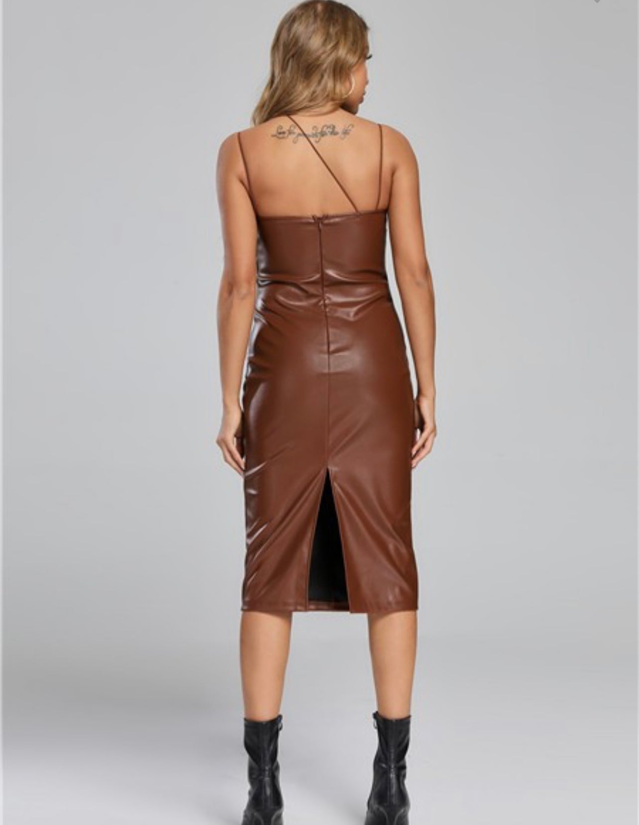 Brown Faux Leather Dress