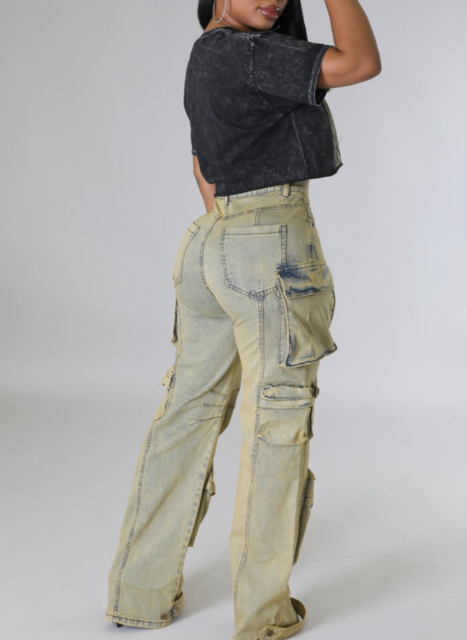 Tan wash cargo jeans