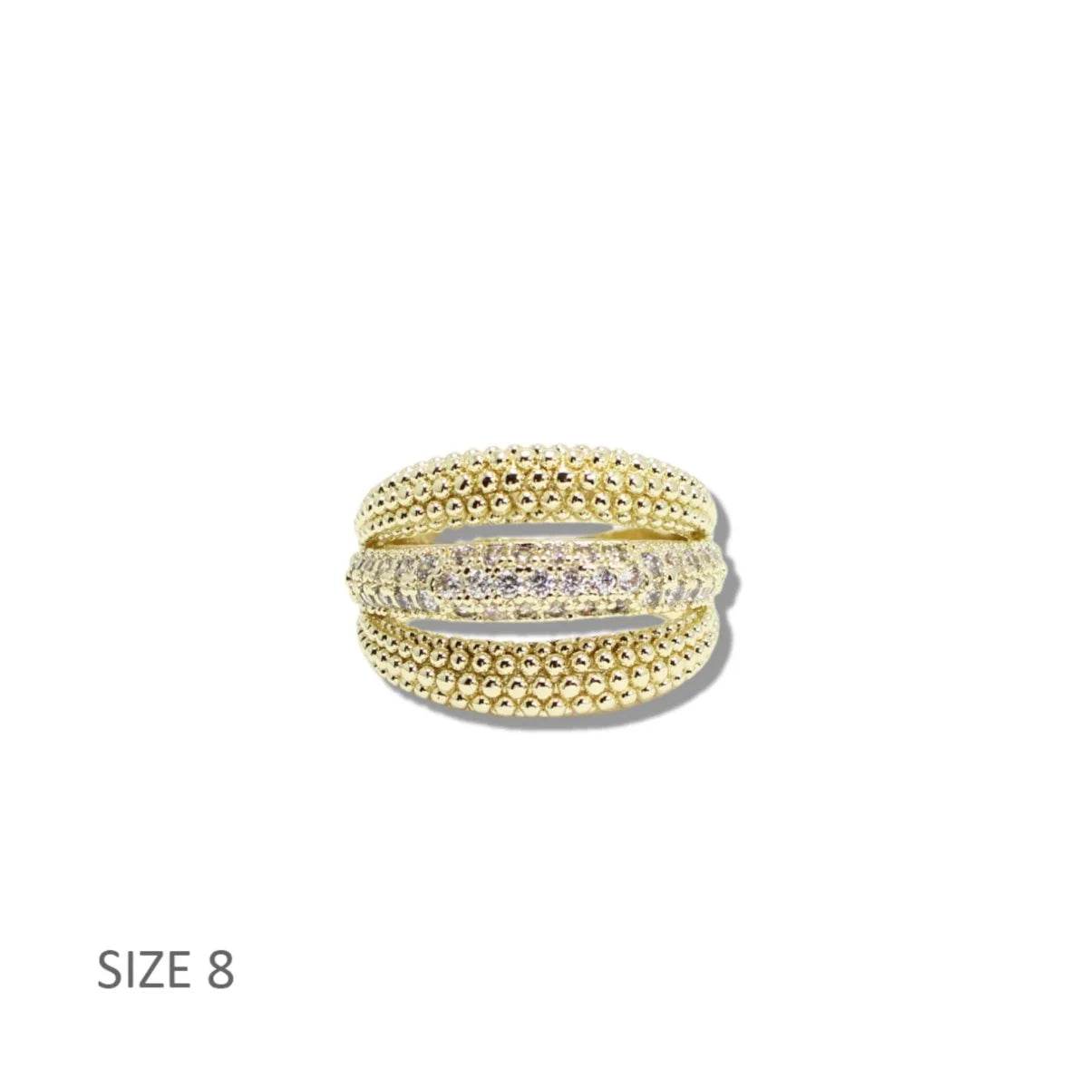 14K GOLD PLATED TEXTURED MULTI ROW CZ RING