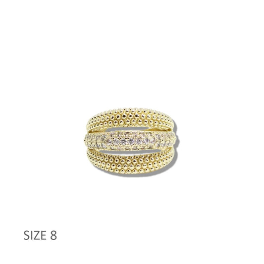 14K GOLD PLATED TEXTURED MULTI ROW CZ RING