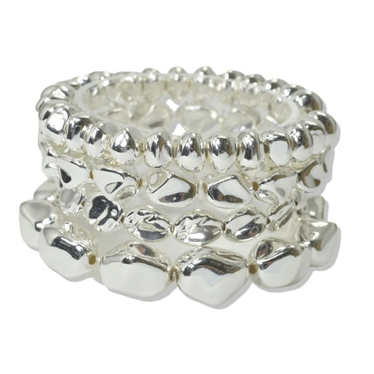 MULTI LAYERED CCB NUGGET BEADED STRETCH BRACELET SILVER