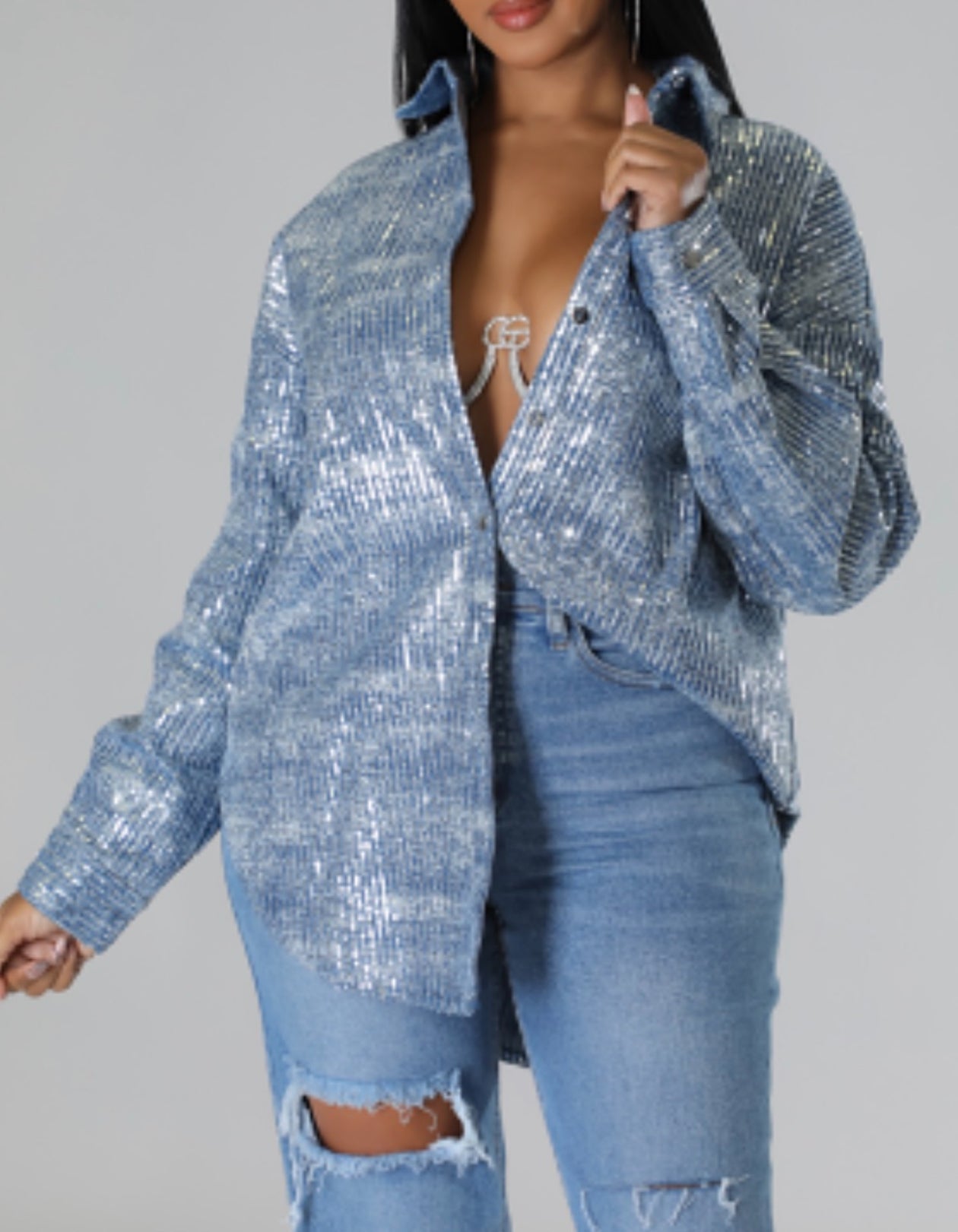 Denim Sequin Shirt