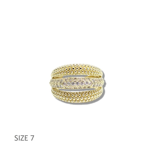 14K GOLD PLATED TEXTURED MULTI ROW CZ RING