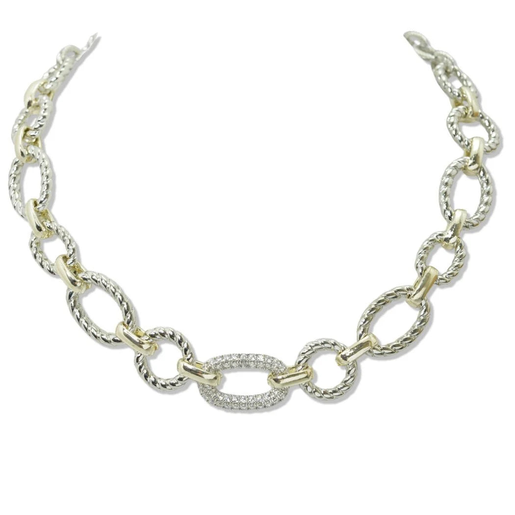 14K GOLD PLATED PAVE CUBIC ZIRCONIA ACCENT NECKLACE