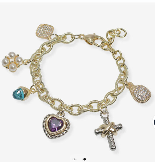14k Gold plated multi charm bracelet