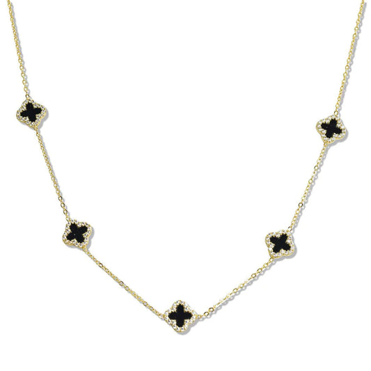 PAVE CRYSTAL RHINESTONE ACCENT CLOVER STATION NECKLACE