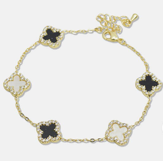 Black and ivory Clover Bracelet