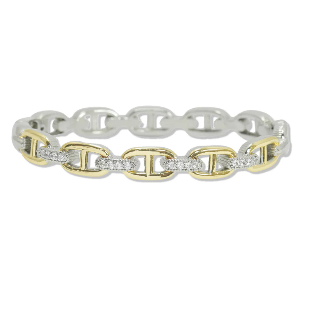 14k plated pave cubic zirconia accent inspired bangle. (Two tone)