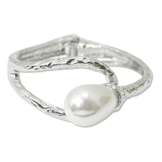 Pearl Silver Bangle Bracelet