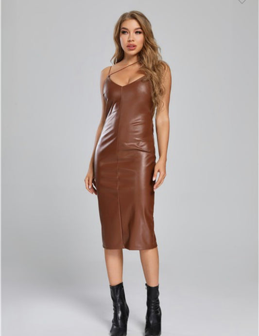 Brown Faux Leather Dress